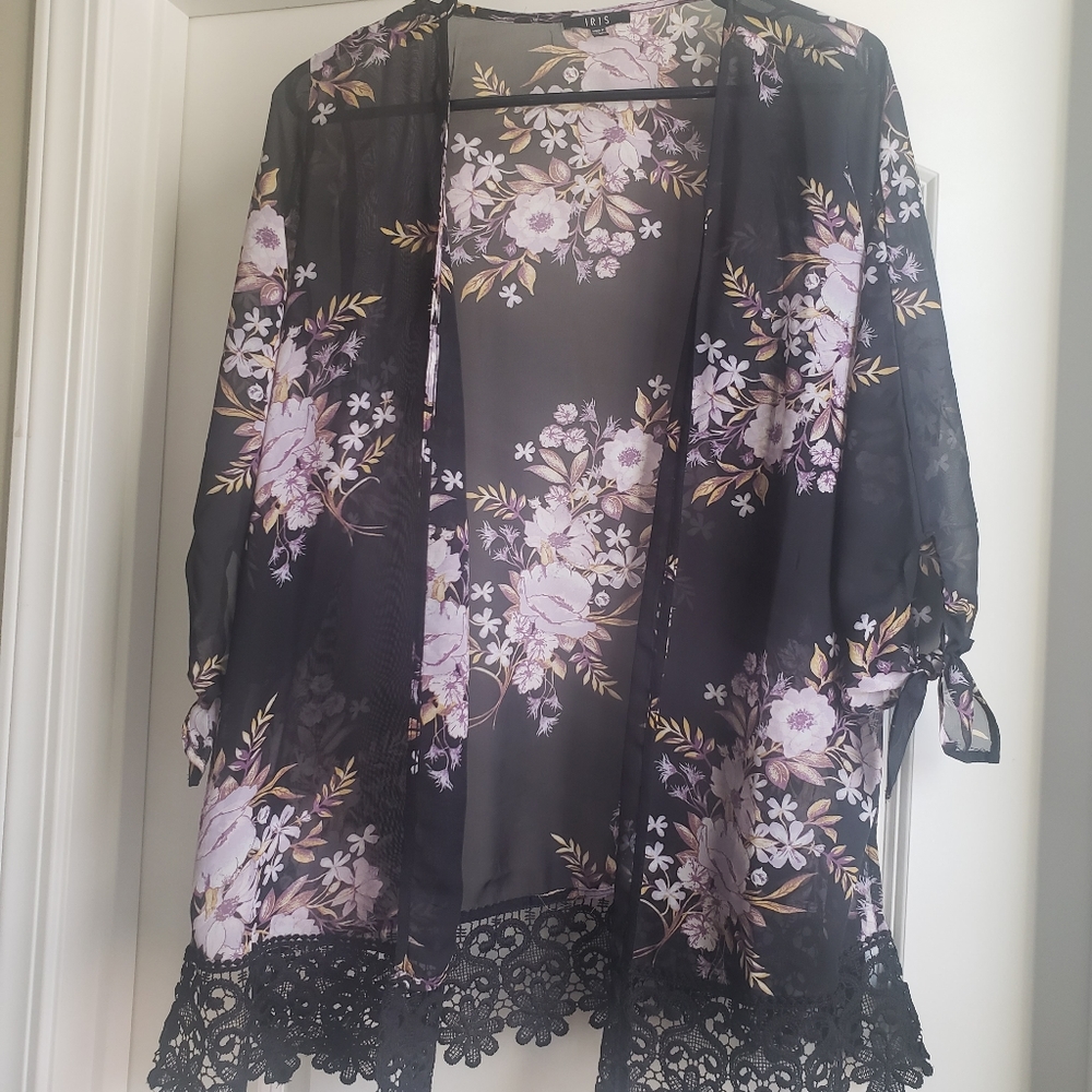 Womens Large Sheer Floral Cardigan